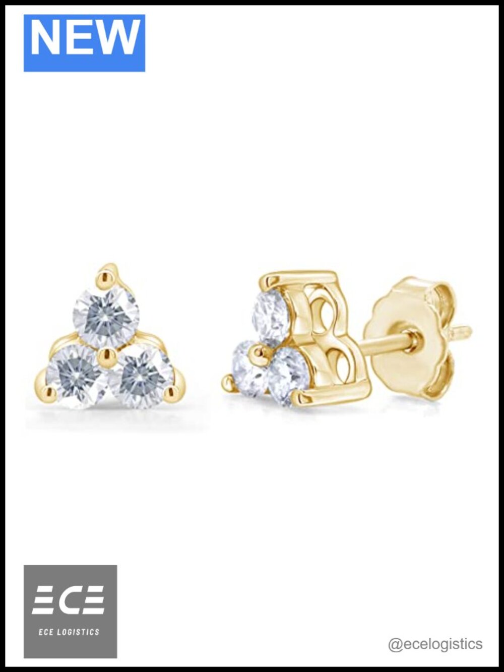 Moissanite Three Stone Stud Earrings 14k Yellow Gold Over Sterling Silver 0.50